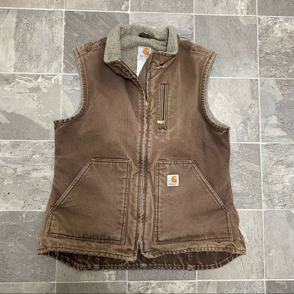Carhartt Jackets & Blazers - Women’s carhartt for women sherpa fleece lined canvas work vest sz S brown
